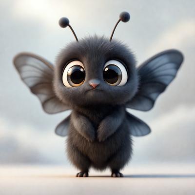 The primary subject of the image is a small, cute, and colorful cartoon-like butterfly. The butterfly is standing on a white surface, which serves as the background. The visual style of the image is digital art, as it appears to be a computer-generated or digitally drawn illustration. The colors and mood of the image are vibrant and cheerful, with the butterfly being the main focus and source of visual interest.
